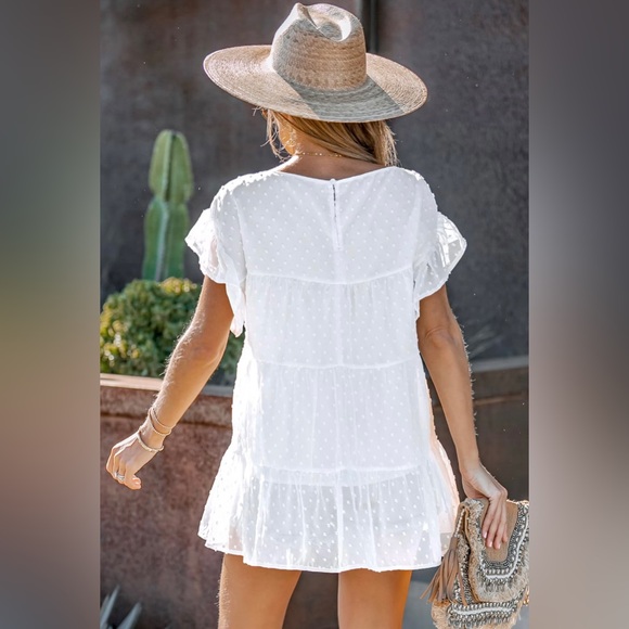 White Chiffon Tiered Hem Top - Picture 2 of 12